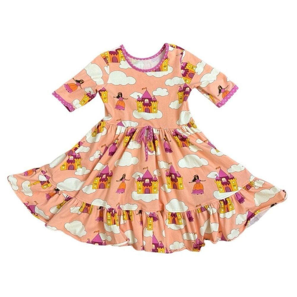 Eleanor Rose Louise Dress Princess Castle Peach Purple Jersey Ruffle Size 7-8